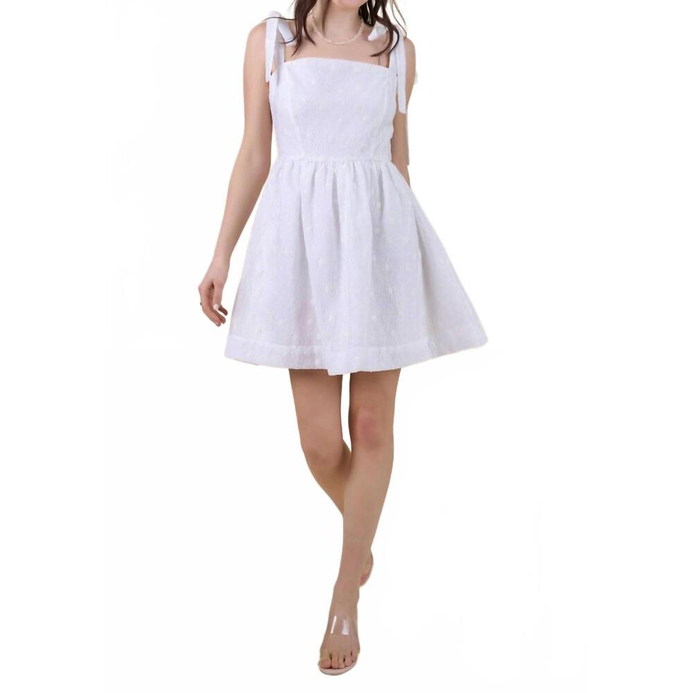 NEW B.RIGHT floral tie shoulder mini dress in white